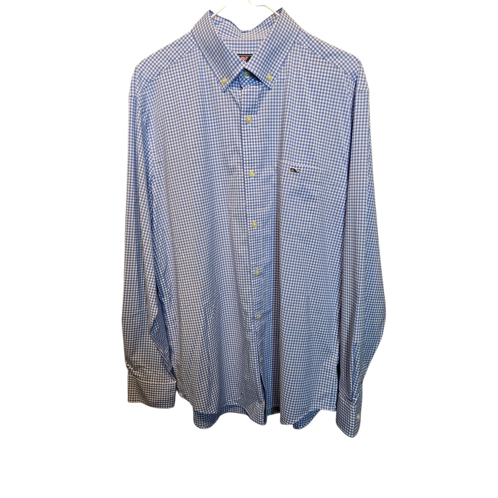Vineyard Vines Button Down Mens XL Blue Gingham Check Long Sleeve Whale Shirt